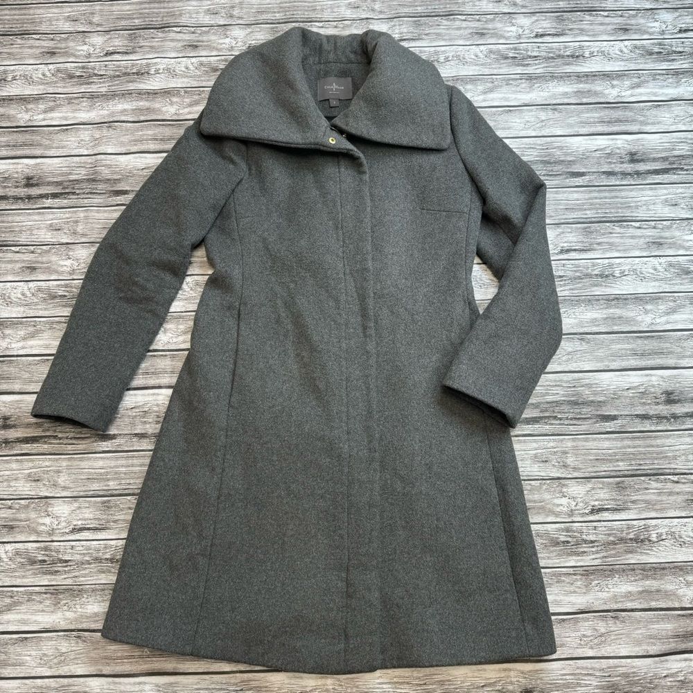 Women's Cole Haan Wool Blend Pea Coat Charcoal Gray Size 6 Lining Damage